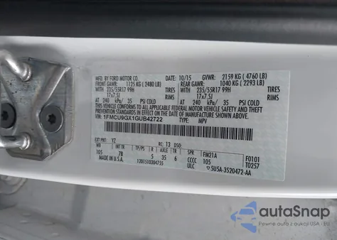 2016 Ford Escape Se из США, поврежденный, VIN 1FMCU9GX1GUB42722